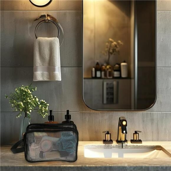 Black mesh shower caddy bag toiletry organizer quick dry for gym travel dorm cam - Picture 6 of 8